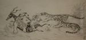 Lion, Antilope Et Tigres by Joseph Hecht