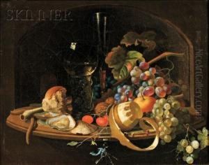 Still Life With Romer,
Fruit,
And Oysterson A Ledge by Willem Claesz. Heda