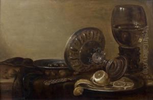 Nature Morte Aux Pieces D'orfevrerie, Verres Et Citron by Willem Claesz. Heda