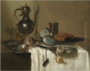 A Still Life With A Pewter Wine-pot by Willem Claesz. Heda