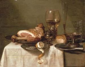 A Ham On A Pewter Plate by Willem Claesz. Heda