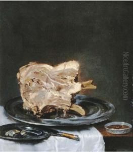 A Ham On A Pewter Plate On A Drapped Table by Willem Claesz. Heda