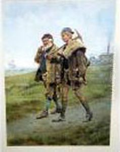 Coloured Lithographic Print Titled Going Home