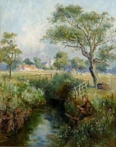 A Young Boy Fishing, Lamesley, Co. Durham by Ralph Hedley
