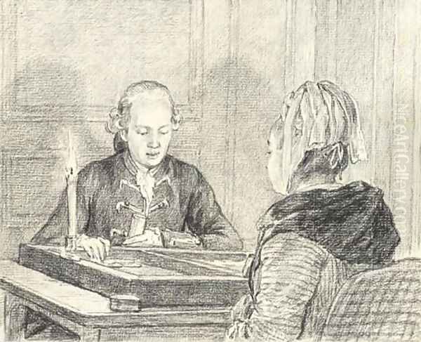 A seated couple playing backgammon by candlelight - view 1