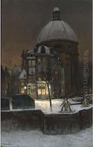 A View Of The Luther Church In Winter Time, Amsterdam by Herman Heijenbrock