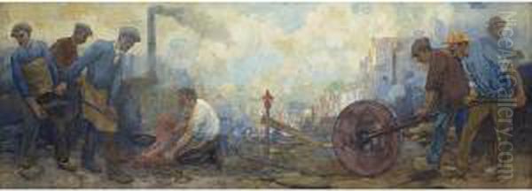 Steel Workers Near A Town - view 1