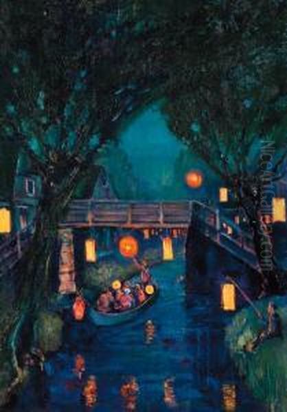 Sint Maarten-night In Giethoorn With Lanterns Hanging Fromtrees - view 1