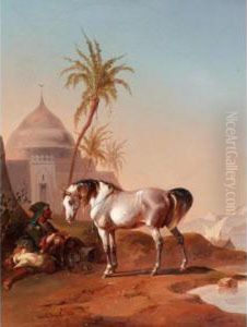 An Arab Horseman At Rest by Joseph Heike