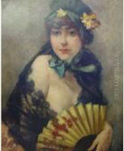 Portrait De Jeune Fille A L'evantail by Ferdinand Heilbuth