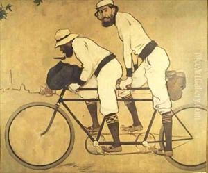 Self Portrait of Casas with Pere Romeu on a Tandem by Ramon Casas
