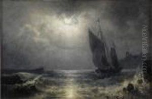 Segelboote Vor Der Kuste. by Karl Heilmayer