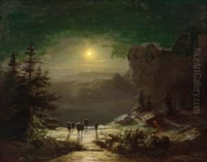 Schmuggler Im Gebirge Bei Mondschein by Karl Heilmayer