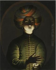 A Young Girl Wearing A Turban And Holding A Candle by Wolfgang Heimbach