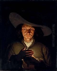 A Man Holding A Candle by Wolfgang Heimbach