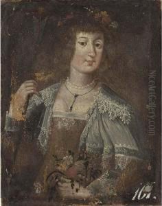 A Portrait Of A Lady As Flora, Half Length, Wearing A White Lace Collar And Flowers