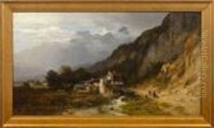 Grose Gebirgslandschaft Mit Pittoresker Alter Wassermuhle by Karl Adam Heinisch