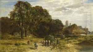 Bauern Mit Heufuhrwerk Vor Dem
 Dorf. by Karl Adam Heinisch