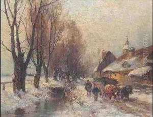 Winterlandschaft Mit Ochsengespann by Karl Adam Heinisch