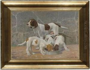 A Pointer With Her Puppies