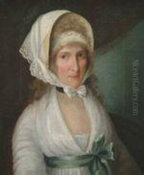 Ortrait Of A Lady, Bust Length, 
Wearing A White Dress With A Greensash, Thought To Be Mrs James Beevor - view 1