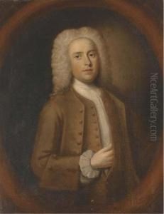 Portrait Of A Gentleman, Half-length, In A Brown Coat And Whitestock, Feigned Oval Portrait Of A Gentleman, Half-length, In A Brown Coat And Whitestock, Feigned Oval