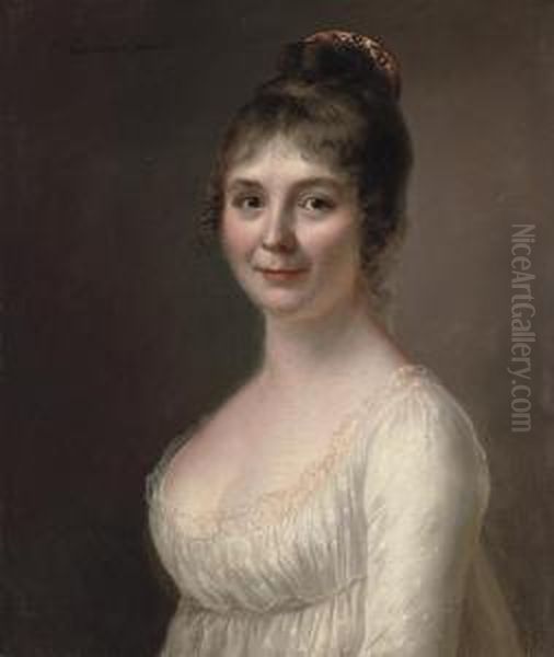 Portrait Of A Lady, Bust-length, In A White Dress - view 1