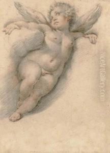 A Putto Leaning On Clouds by Joseph Heinz I