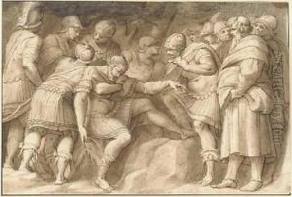The Wounded Scipio The Elder 
Carried By His Soldiers, Afterpolidoro Da Caravaggio (recto); A Nude 
Reclining And A Horse(verso) - view 1
