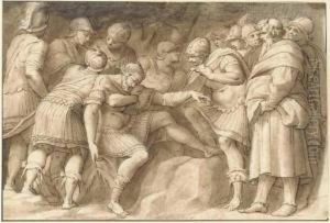 The Wounded Scipio The Elder 
Carried By His Soldiers, Afterpolidoro Da Caravaggio (recto); A Nude 
Reclining And A Horse(verso)