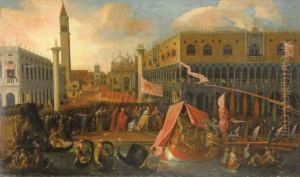 Lo Sbarco Alla Piazzetta Di San 
Marco Di Un Capitan Da Mar, Accolto Dal Doge Francesco Molin