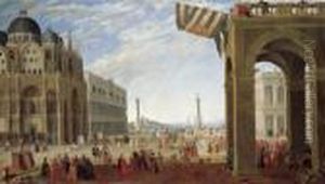 A View Of The Bacino From The
Piazza San Marco With The Doge's Palace And The Church Of San Marco by Joseph the Younger Heintz