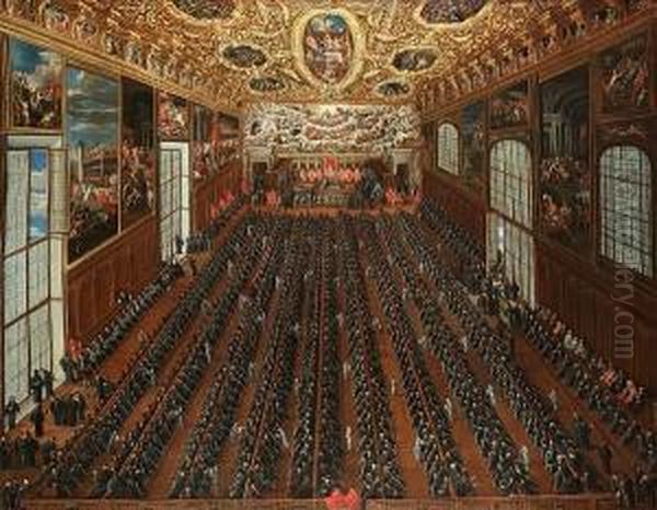 The Interior Of The Sala Maggior
 Consiglio, The Doge's Palace, Venice, With Patricians Voting On A 
Bulletin For The Election Of New Magistrates - view 1