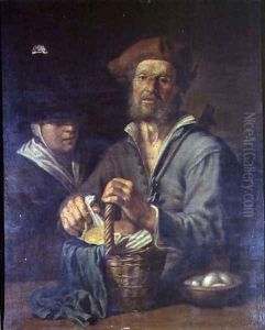 An Old Peasant and a Maid at a Table by Giacomo Francesco Cipper