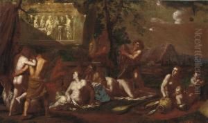 A 'bacchanal' In A Landscape With Ancient Ruins by Johann Heiss