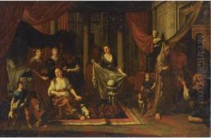 An Allegory With Vestal Virgins, Together With Servants And Dogs In A Classical Interior