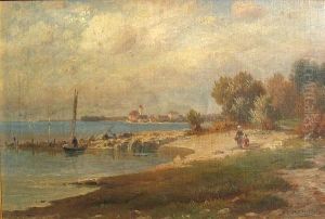 Figures Walking Along A Shore; Also A Companion Painting (a Pair)