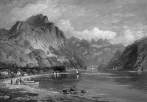 P. "gebirgssee". Sign. Ol Auf Lwd. 35 X 50 Cm. Rahmen