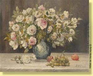 Vase Fleuri De Roses by Gustave Helinck