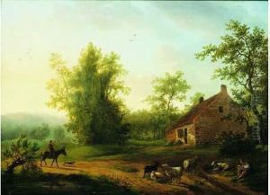 Berger Et Son Troupeau Devant Une Ferme by Pierre Jean Hellemans