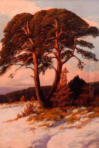 Markische Winterlandschaft Mit Kiefer Im Abendrot by Rudolf Hellgrewe