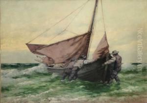 Fischerboot Am Seeufer by Rudolf Hellgrewe