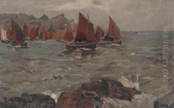 Kustenlandschaft Mit Ausfahrenden Booten - view 1