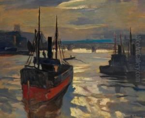 Die Themse Mit Tower Bridge Und Schiffen by Rudolf Hellwag