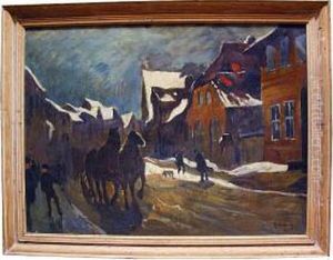 Village Scene In The Snow by Rudolf Hellwag