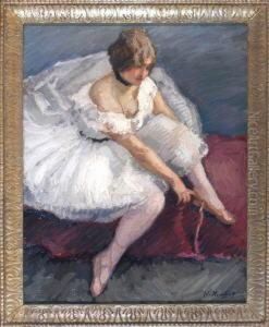 Ballerina, Sich Die Schuhe Bindend by Wilhelm Hempfing