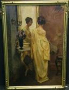 Woman In Kimono Before A Mirror by Wilhelm Hempfing
