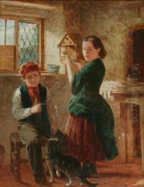 Children In An Interior With Cat - view 1