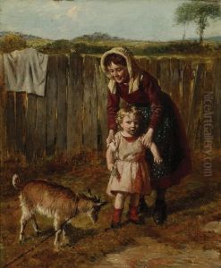 Mother And Child With Young Goat by William Hemsley