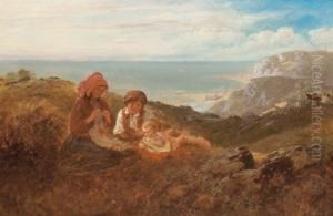 Familienidylle Mit Weidendem Vieh Ober Einer Meeresbucht by William Hemsley